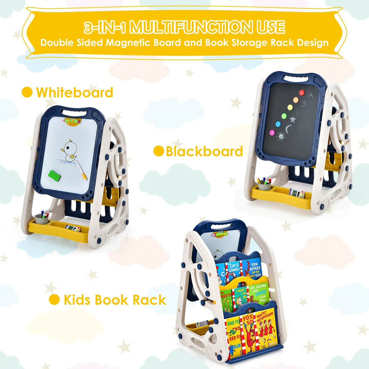 3-in-1 Kids Art Easel Double-Sided Tabletop Easel with Art Accessories