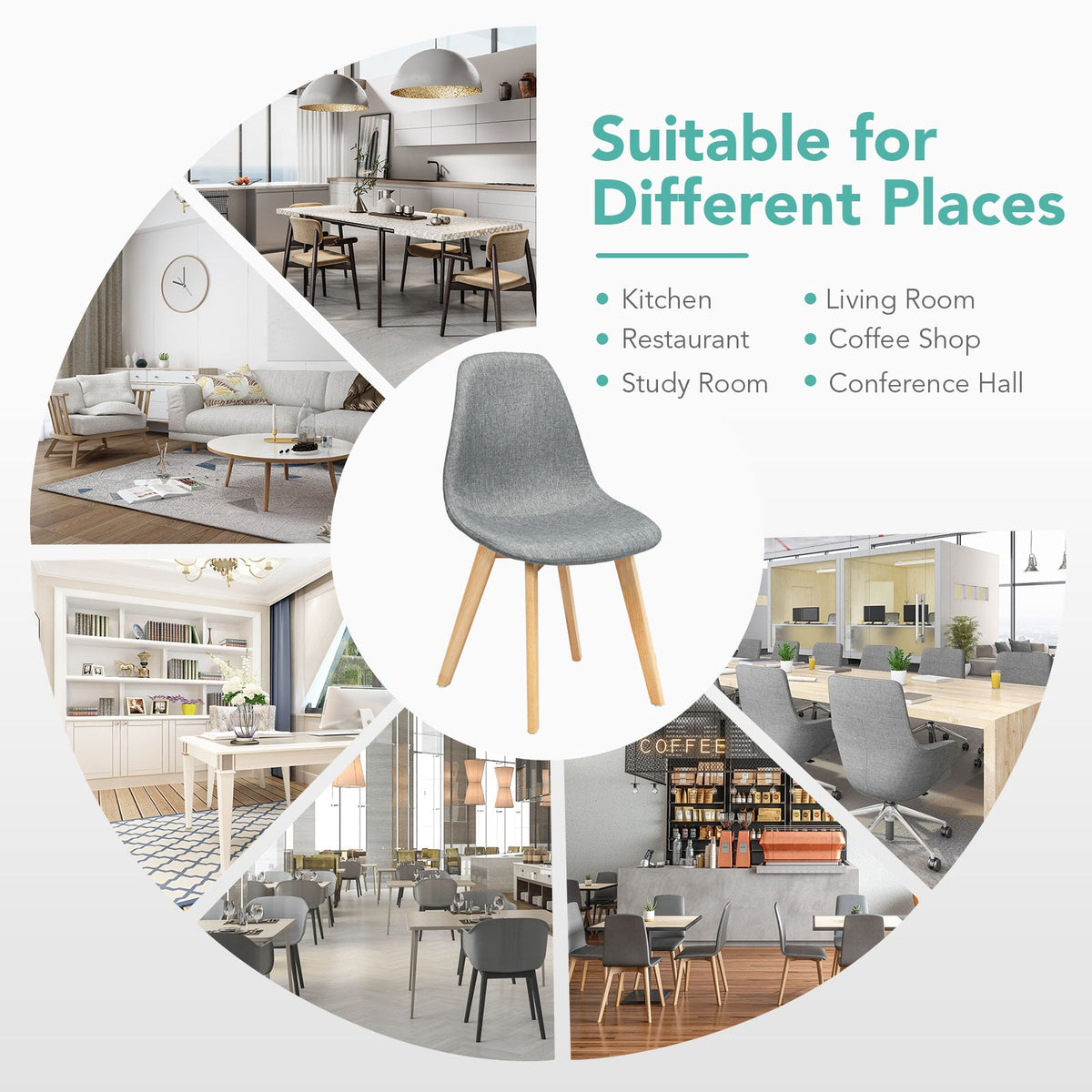 4 Pieces Modern Dining Chair Set with Wood Legs and Fabric Cushion Seat