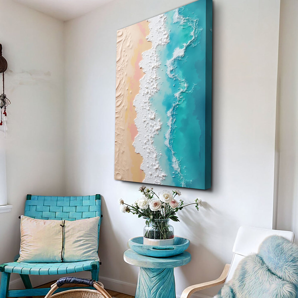 Minimalist Pink and Blue Ocean Wall Art
