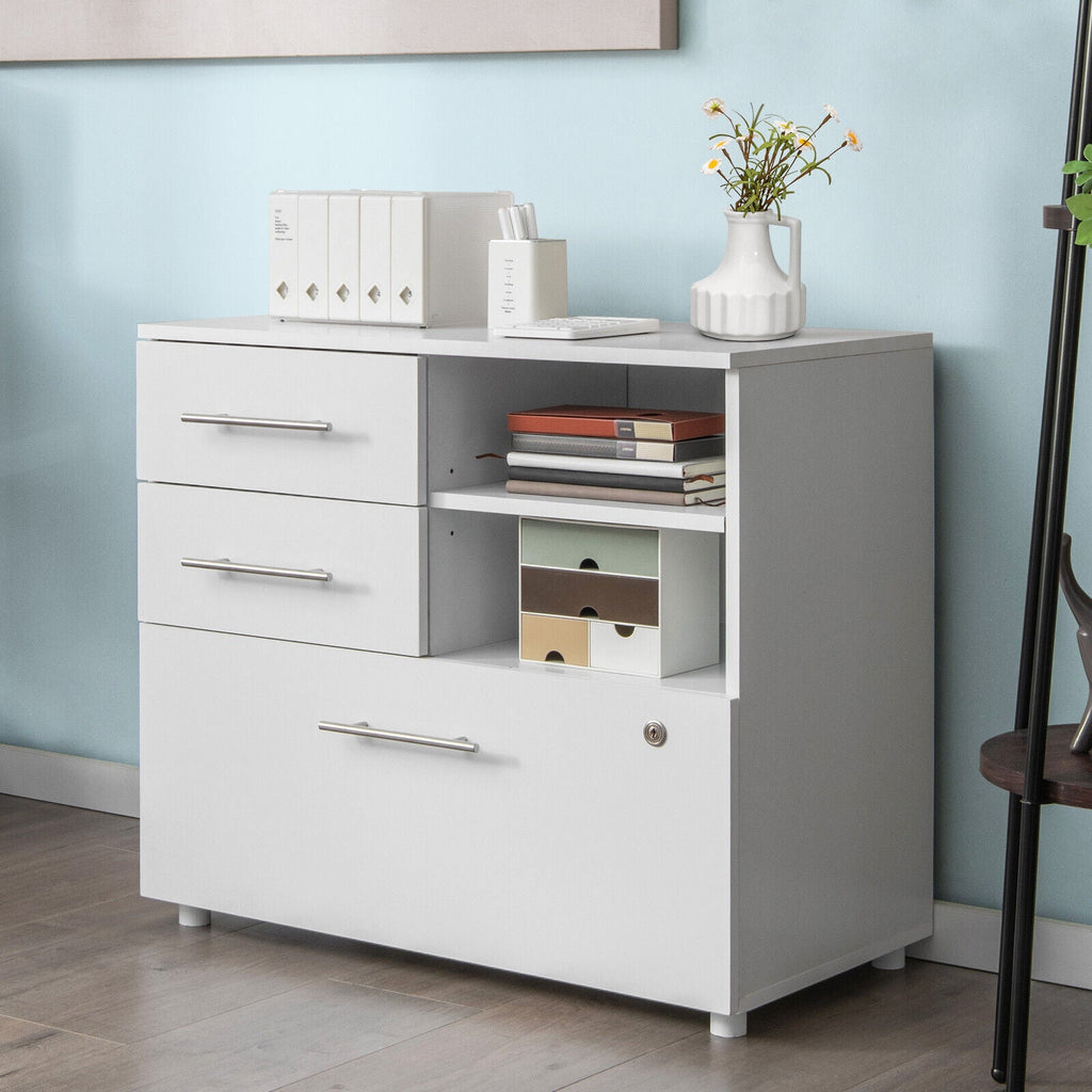 3 Drawer Lateral File Cabinet on Wheels with Storage Shelves