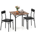 3-Piece Dining Table Set Square Kitchen Table and 2 Chairs for Dining Room-Rustic Brown