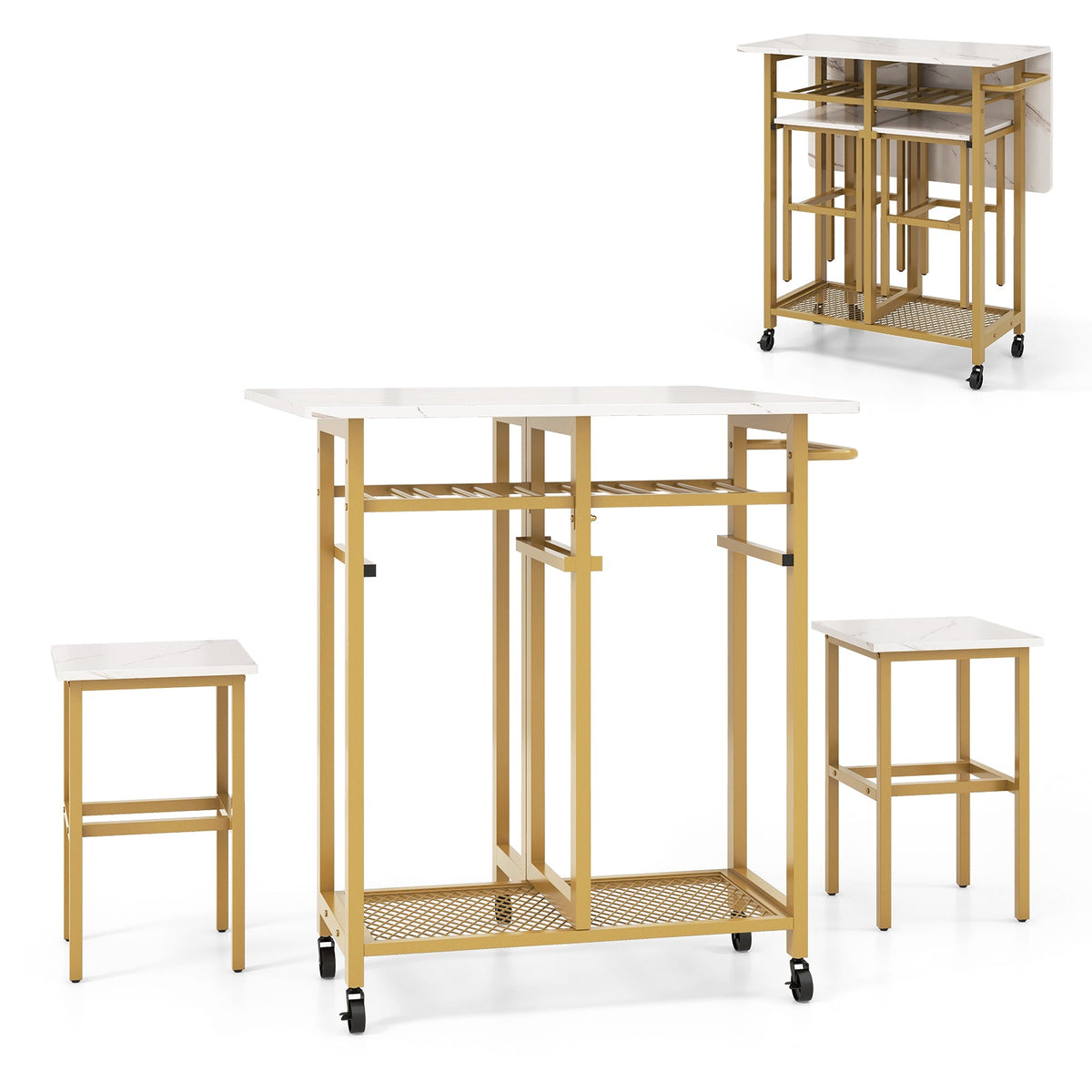 3 Piece Dining Table Set with 6-Bottle Wine Rack