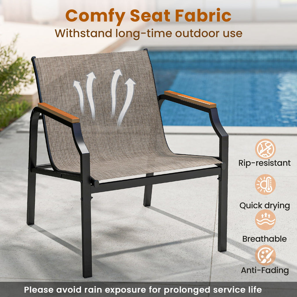 3 Piece Outdoor Chair Set with Breathable Fabric Seat and Armrests-Brown