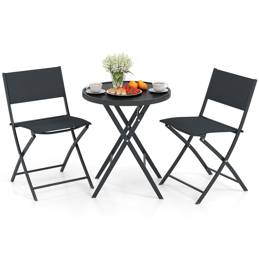 3 Piece Outdoor Folding Patio Bistro Set with Tempered Glass Coffee Table and 2 Patio Chairs