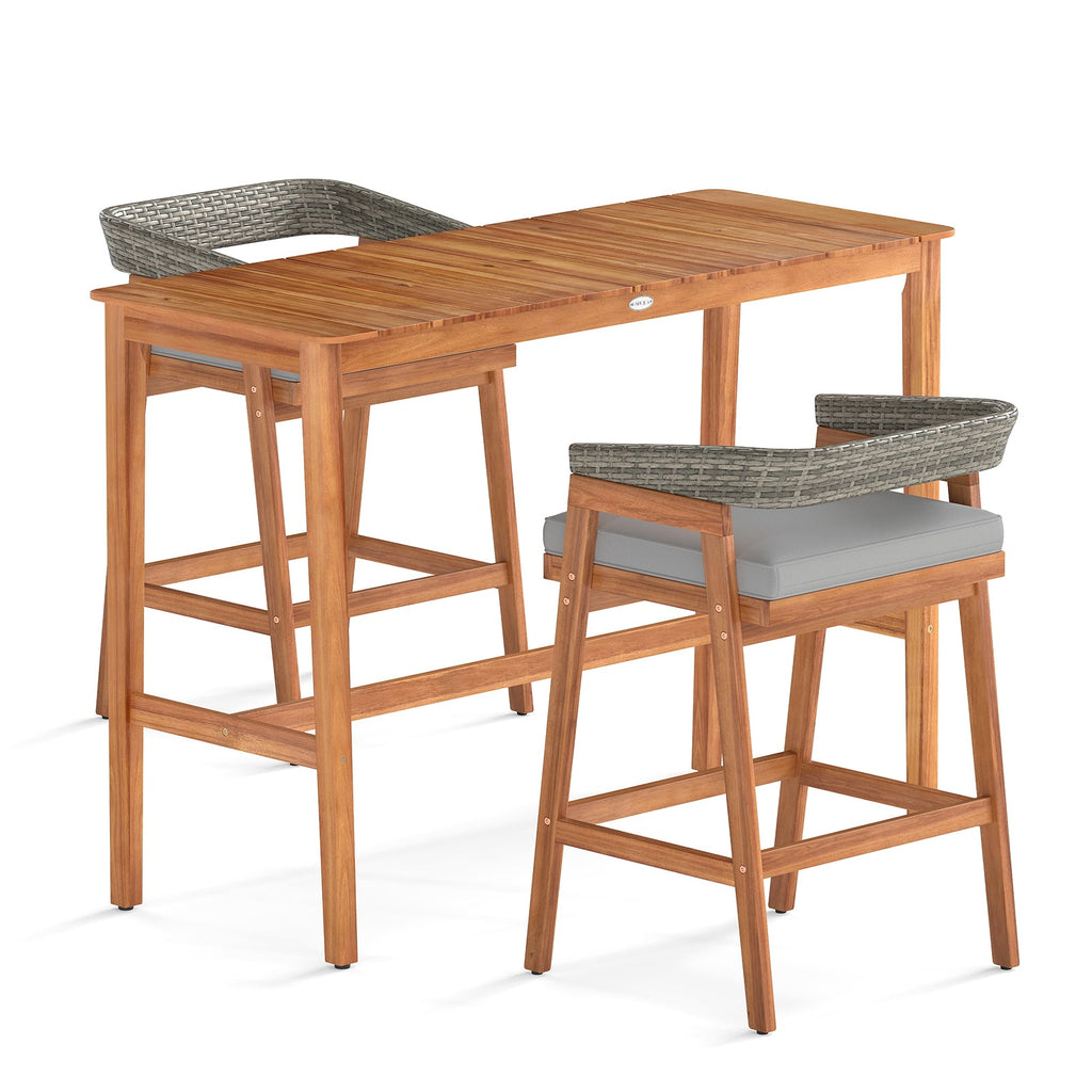 3 Pieces Patio Counter Height Bar Set with 2 Cushioned Barstools