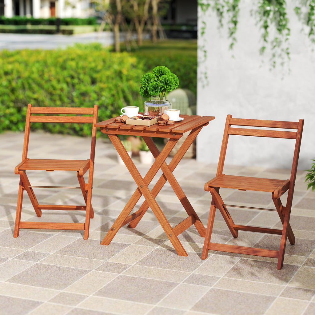 3 Piece Solid Wood Furniture Set with 2 Folding Chairs