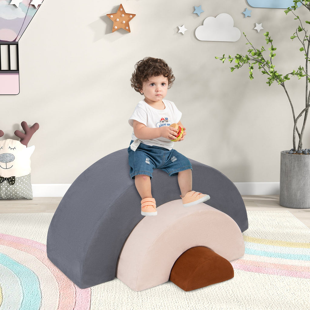 3 Piece Toddlers Climbing Toys Indoor Soft Play Equipment Playset-Grey