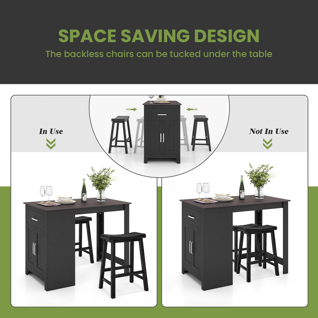 3-Piece Bar Table Set for 2 with 2 Saddle Stools for Dining Room