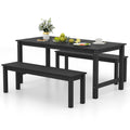 3 Pieces Outdoor Dining Table Set with 2 Benches