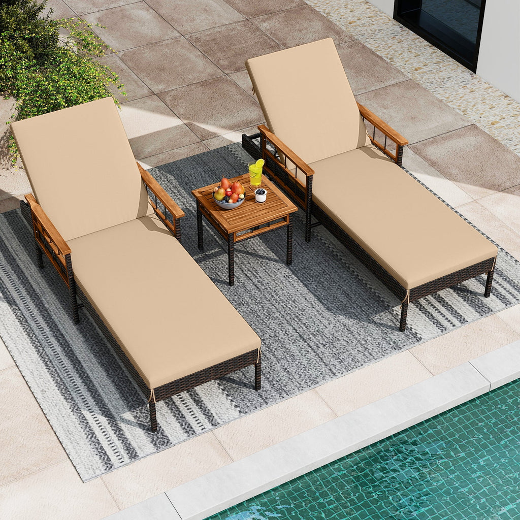 3 Pieces Patio Chaise Lounge Set for Poolside Backyard Porch