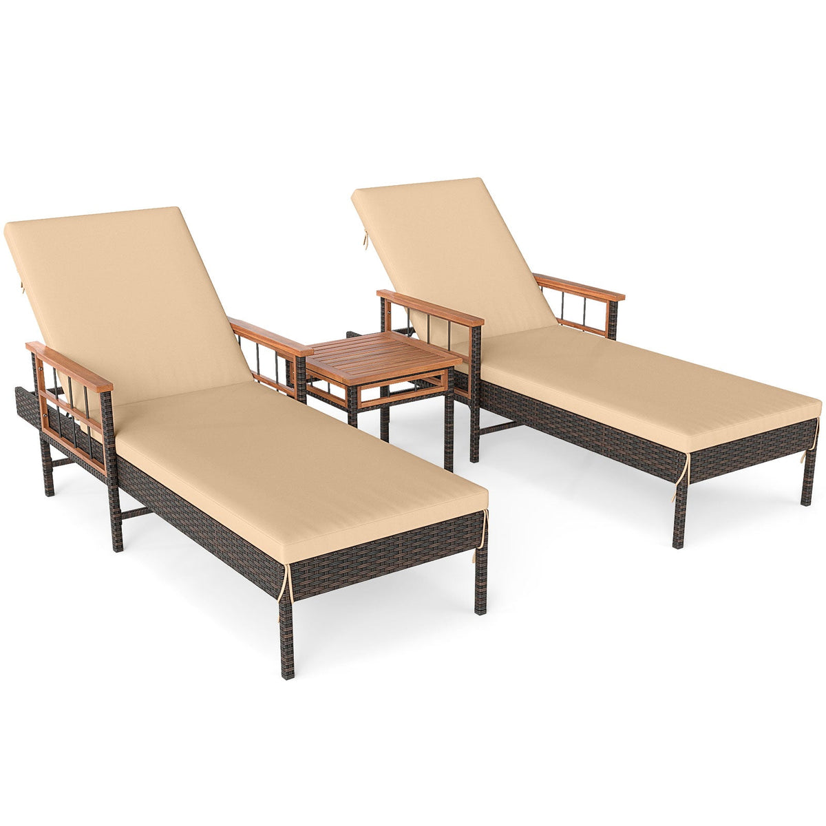 3 Pieces Patio Chaise Lounge Set for Poolside Backyard Porch