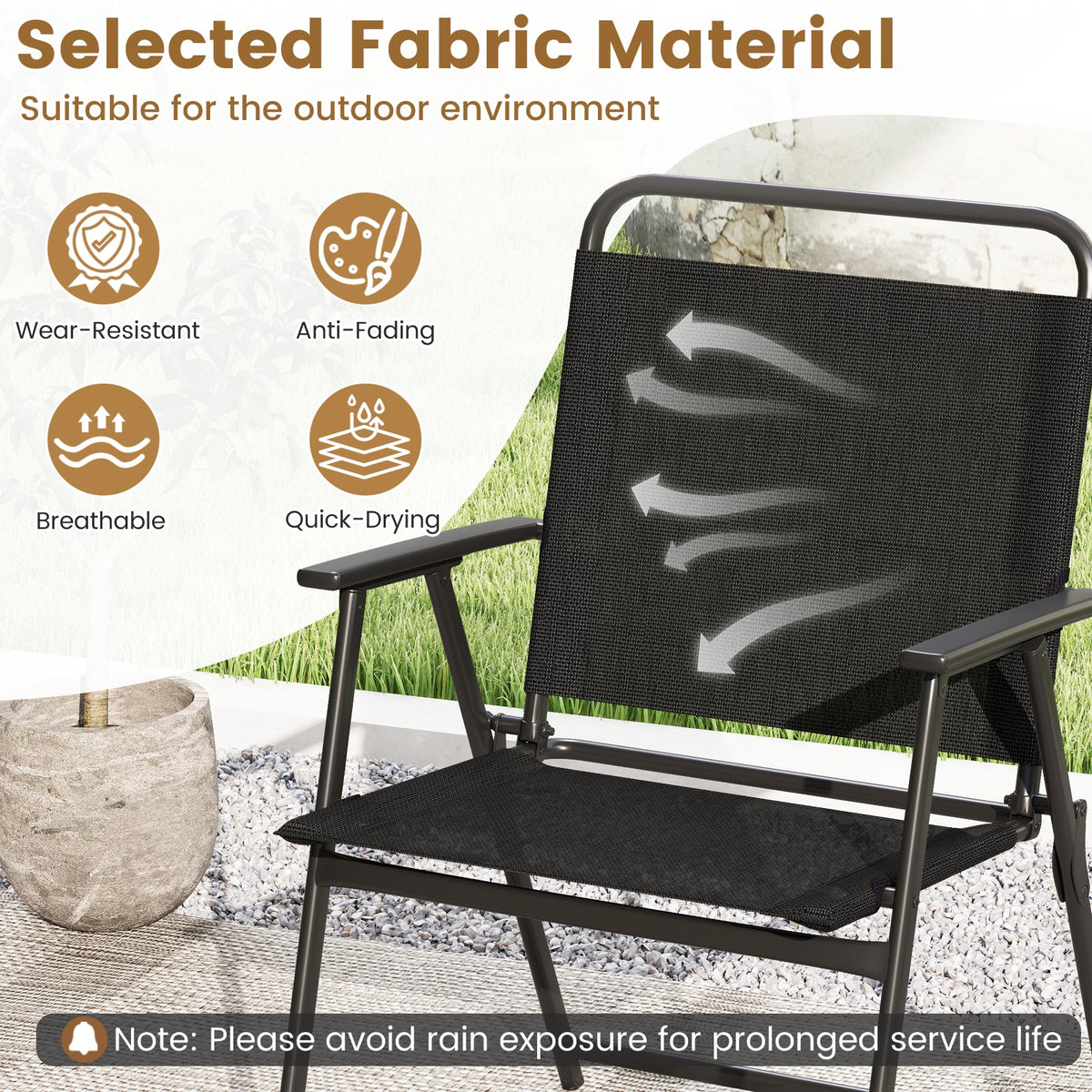 3 Pieces Patio Folding Conversation Chairs and Table-Black