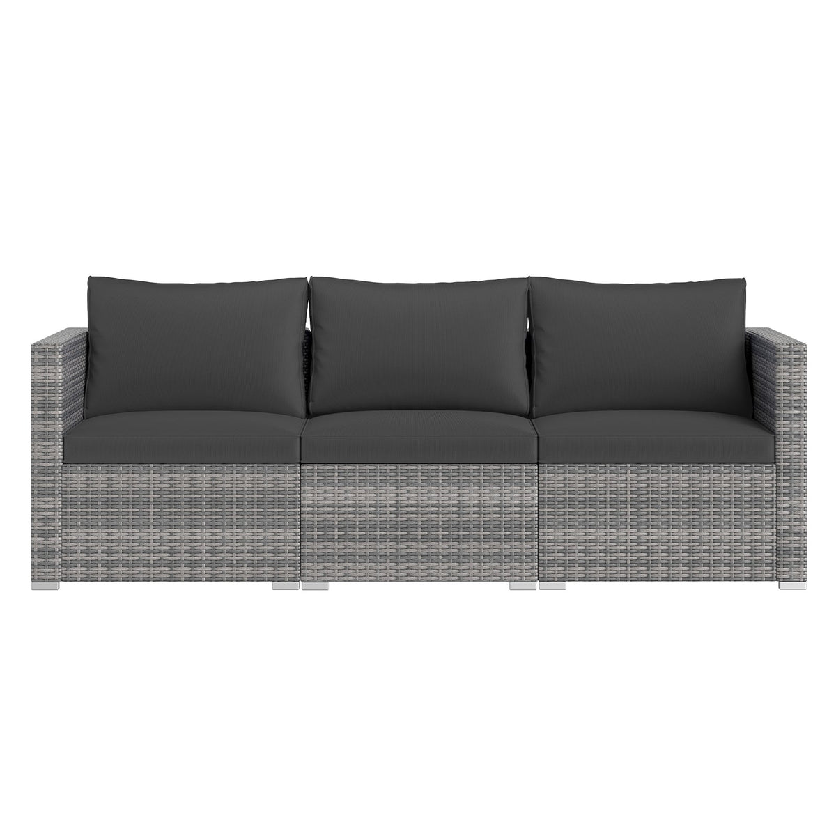 3 Pieces Patio Sectional Sofa Set PE Rattan Modular Couch Furniture Set with Soft Cushions