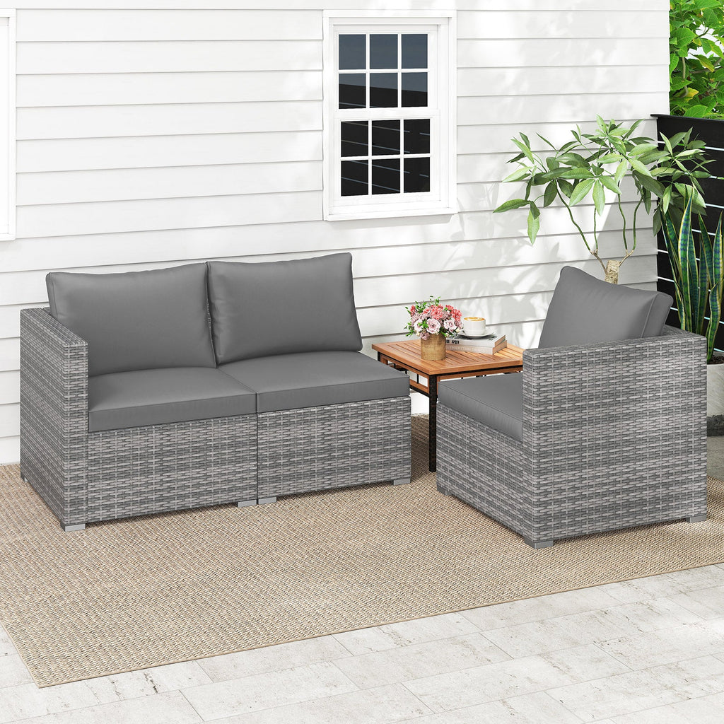 3 Pieces Patio Sectional Sofa Set PE Rattan Modular Couch Furniture Set with Soft Cushions