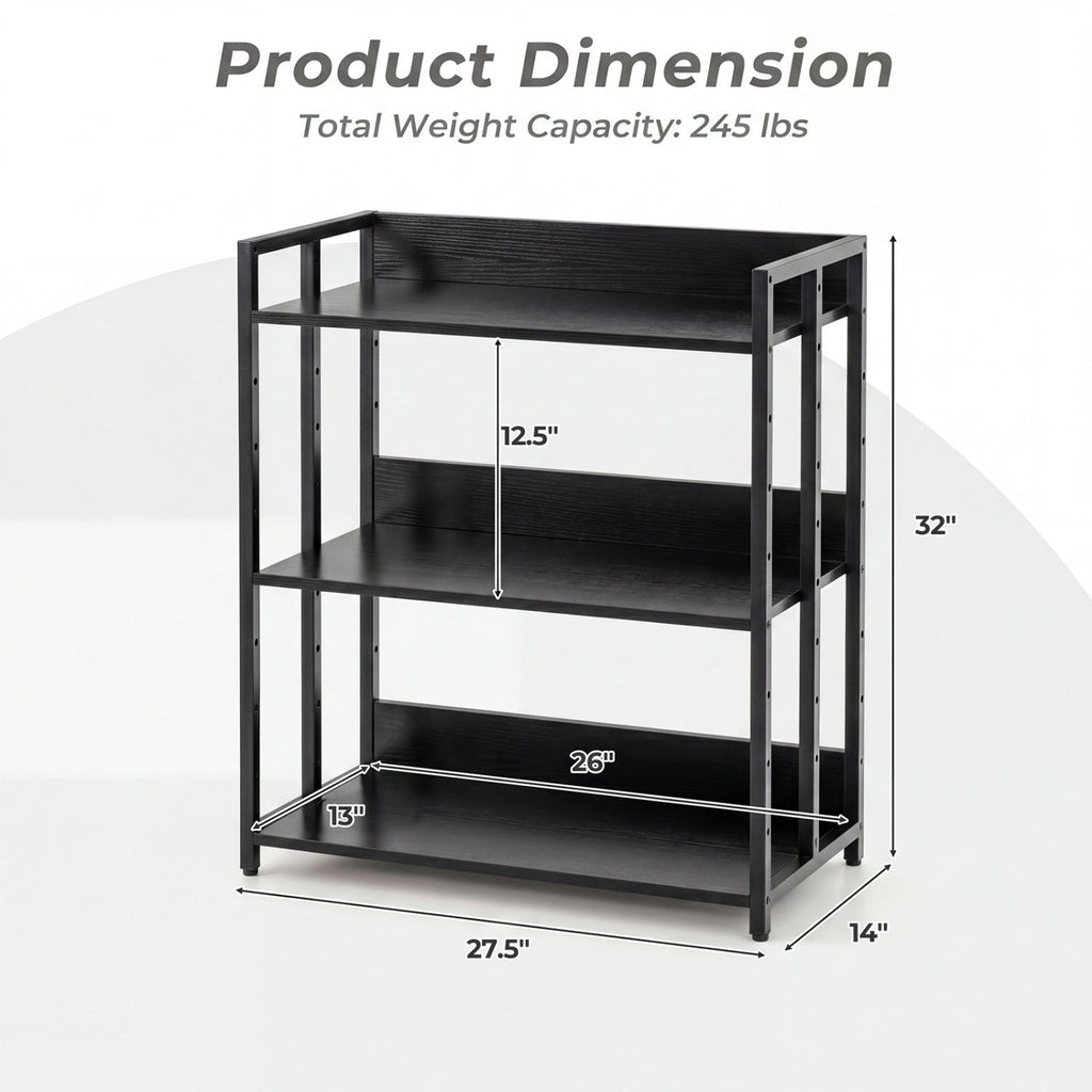 3-Tier Corner Bookshelf with Adjustable Shelves - Black