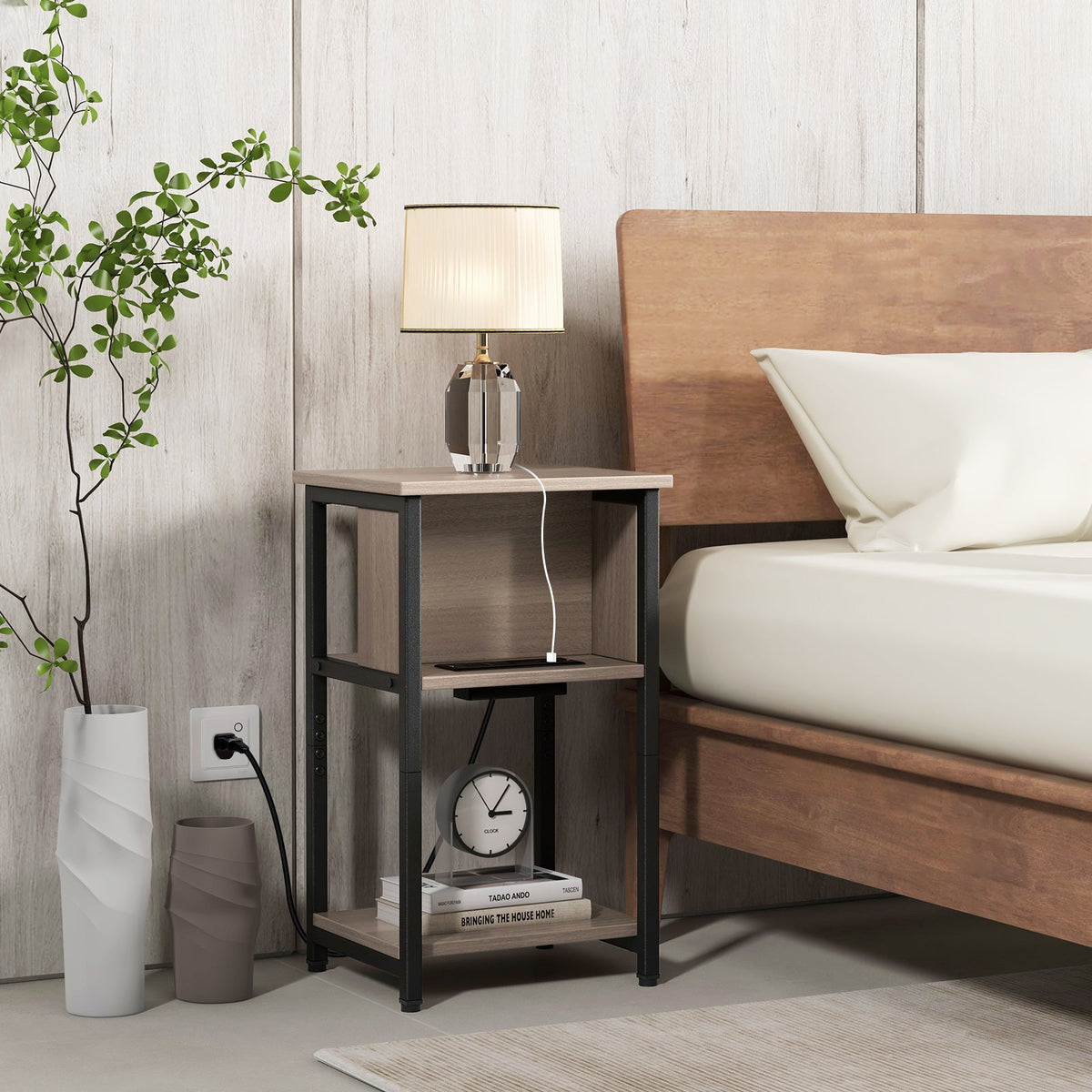 3-Tier End Table with USB Ports & Power Outlets