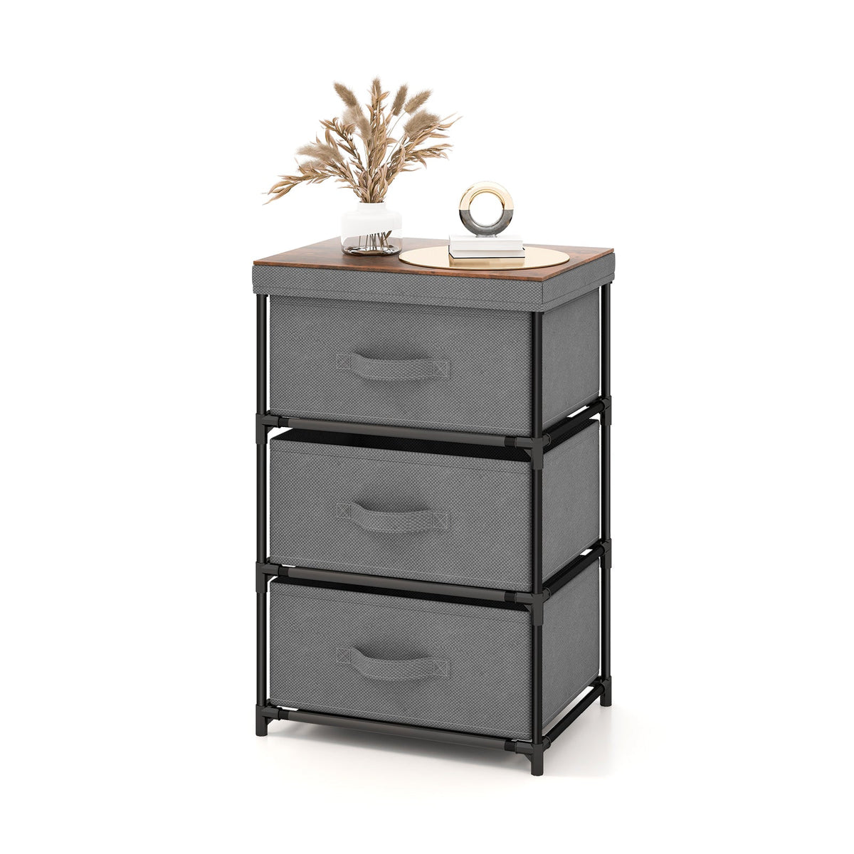3-Tier Fabric Nightstand with Sturdy Metal Frame