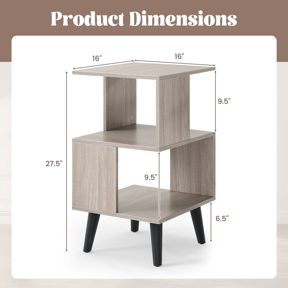 3-Tier Geometric Bookshelf Set of 2 with Open Storage Shelves