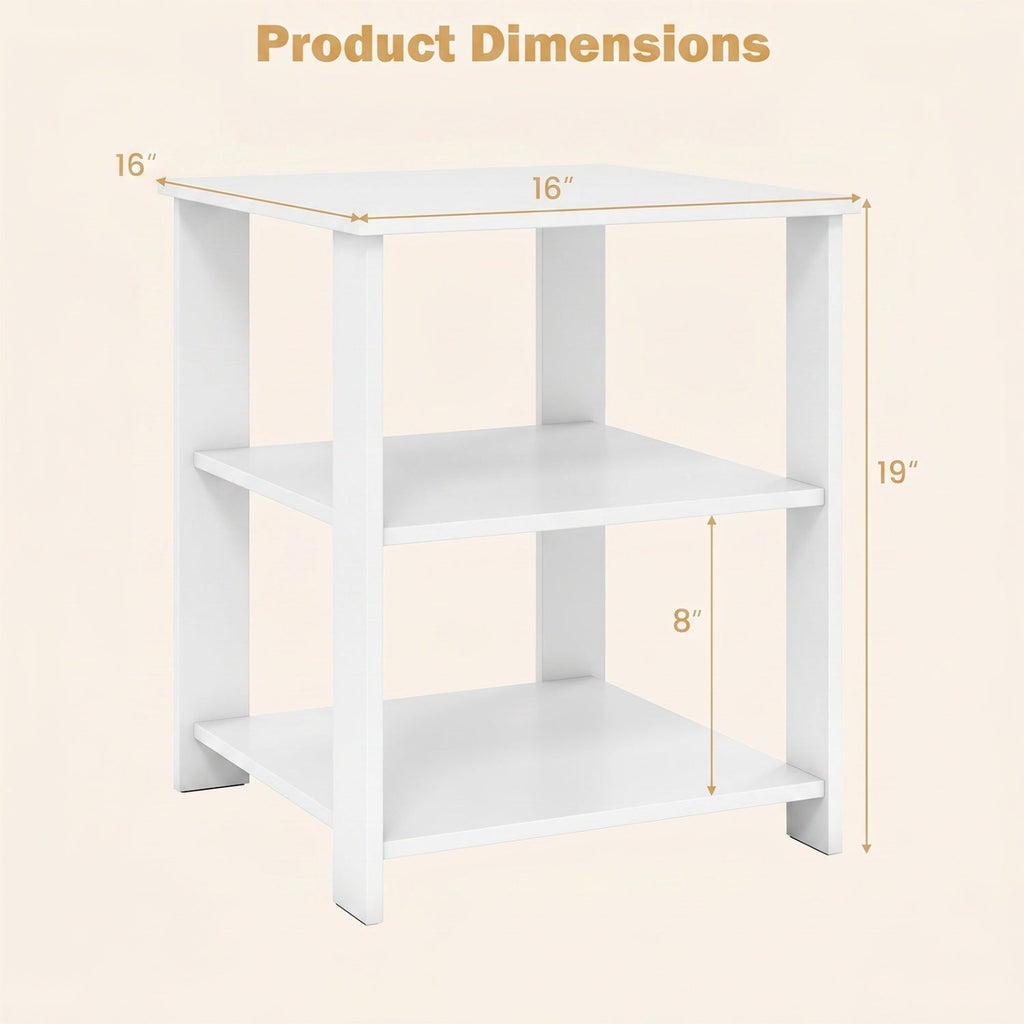3-Tier Square Side Table with Open Storage Shelves Set of 2