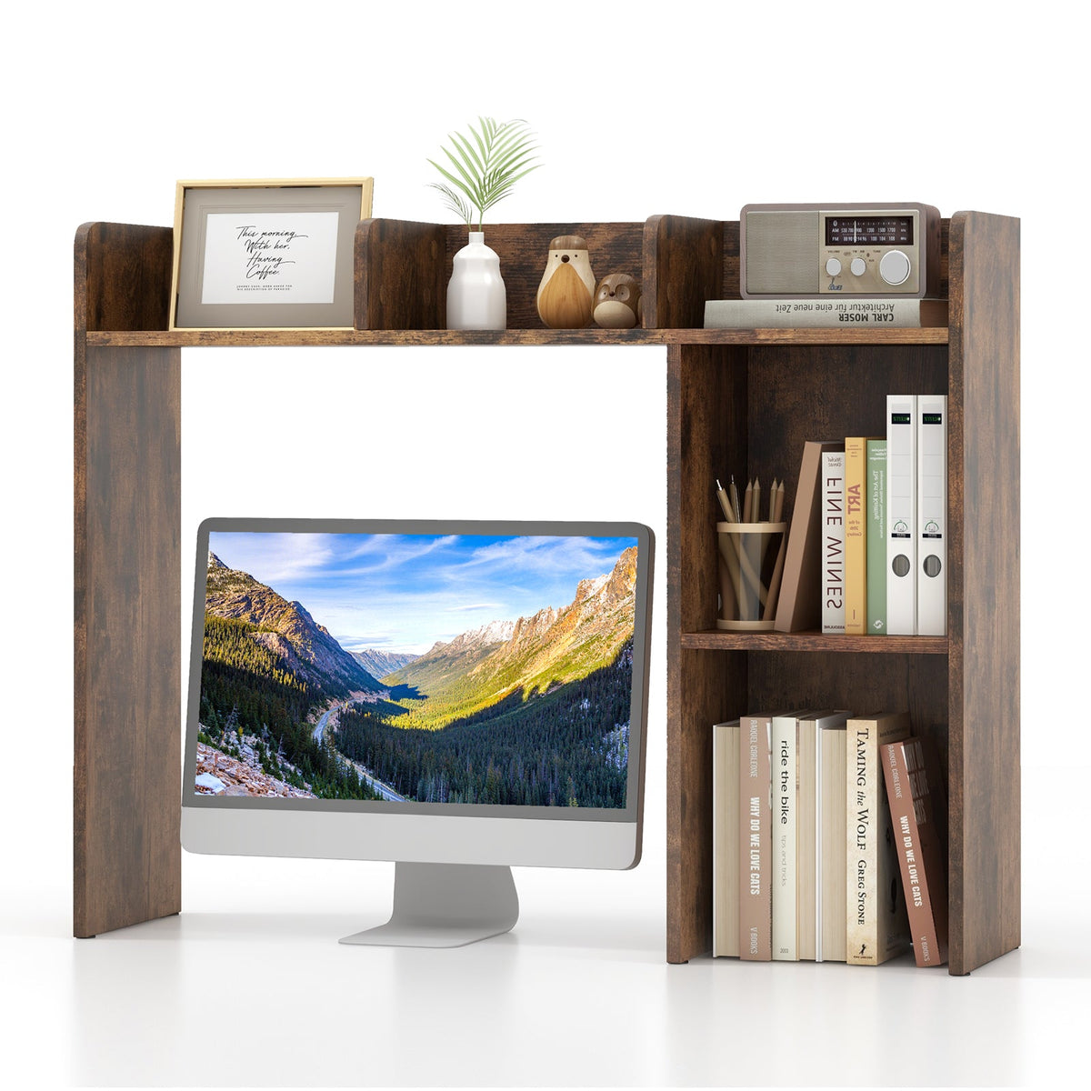 3-Tier Multipurpose Desk Bookshelf with 4 Shelves