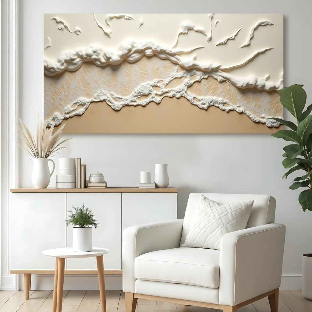 Beige Abstract Ocean Waves Wall Art