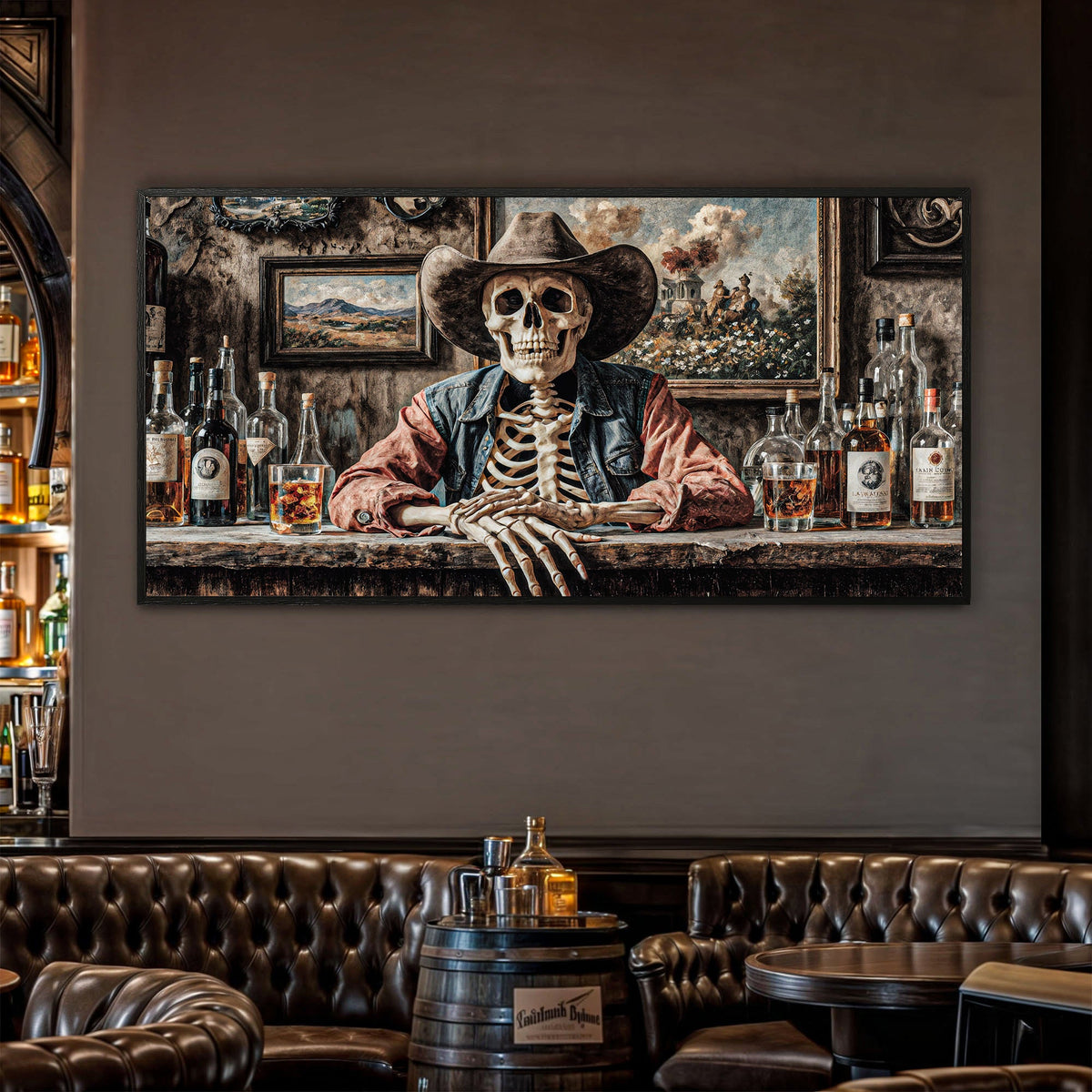 Skeleton Cowboy Barman At Western Saloon Wall Art