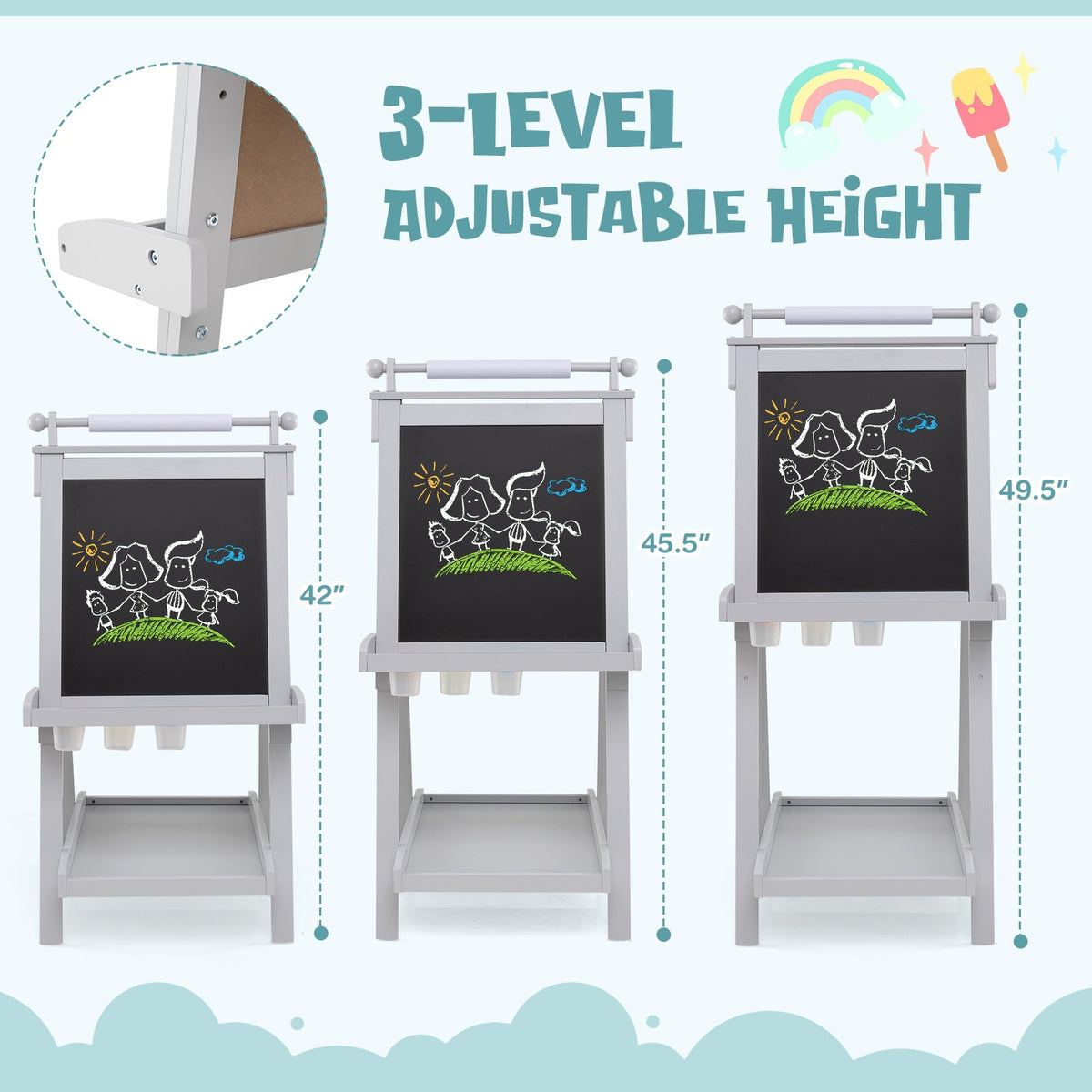 3-in-1 Double-sided Art Easel with Chalkboard and Magnetic Whiteboard