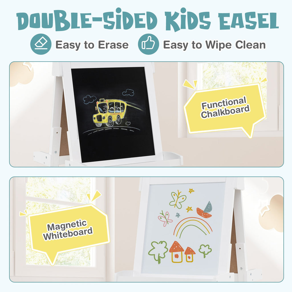 3-in-1 Double-sided Art Easel with Chalkboard and Magnetic Whiteboard