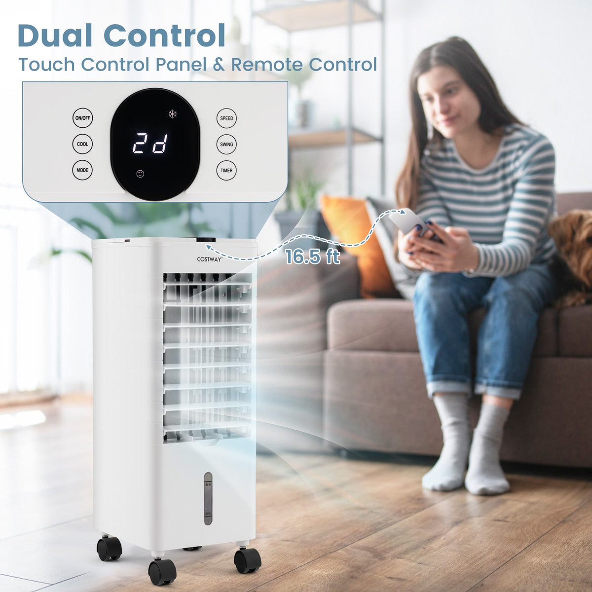 Costway Evaporative Air Cooler Fan Portable Oscillating Swamp with 3 Speeds Modes Remote