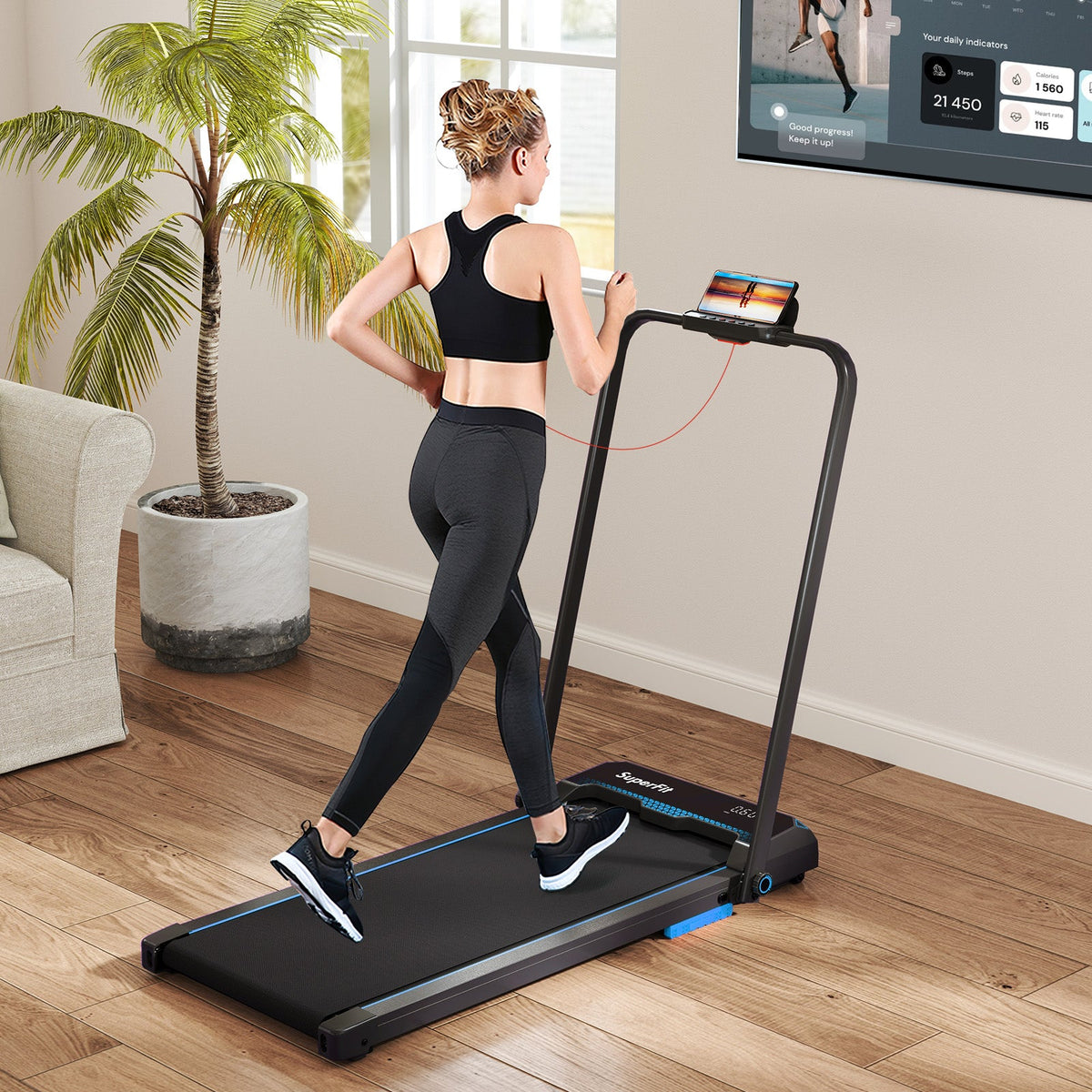 3 in 1 Folding Treadmill with Remote Control and LED Display