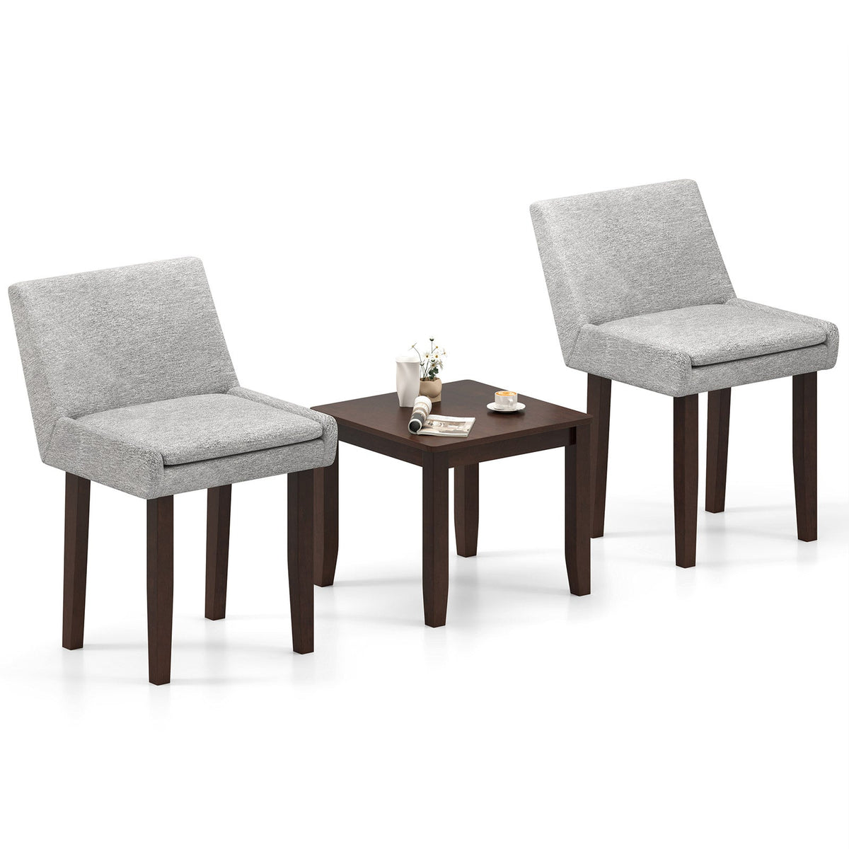 3-Piece Accent Table and Chair Set for Kitchen and Living Room-Brown & Gray