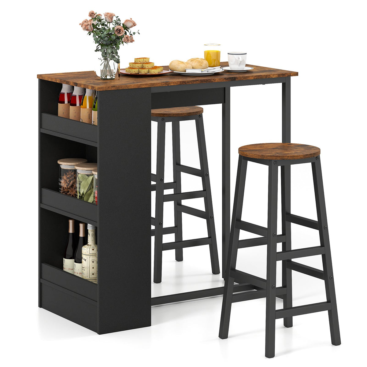 3 Pieces Bar Table Set with Storage