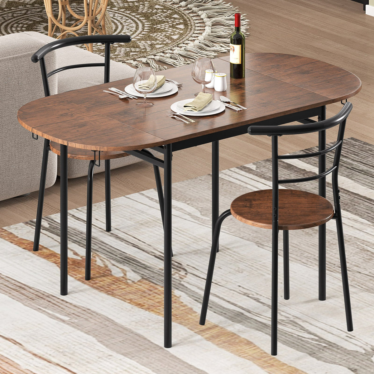 3 Pieces Dining Set with 2 Chairs and Modern Kitchen Table for Small Space-Brown