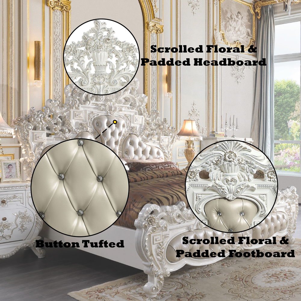 Vanaheim - Eastern King Bed - Beige Synthetic Leather & Antique White