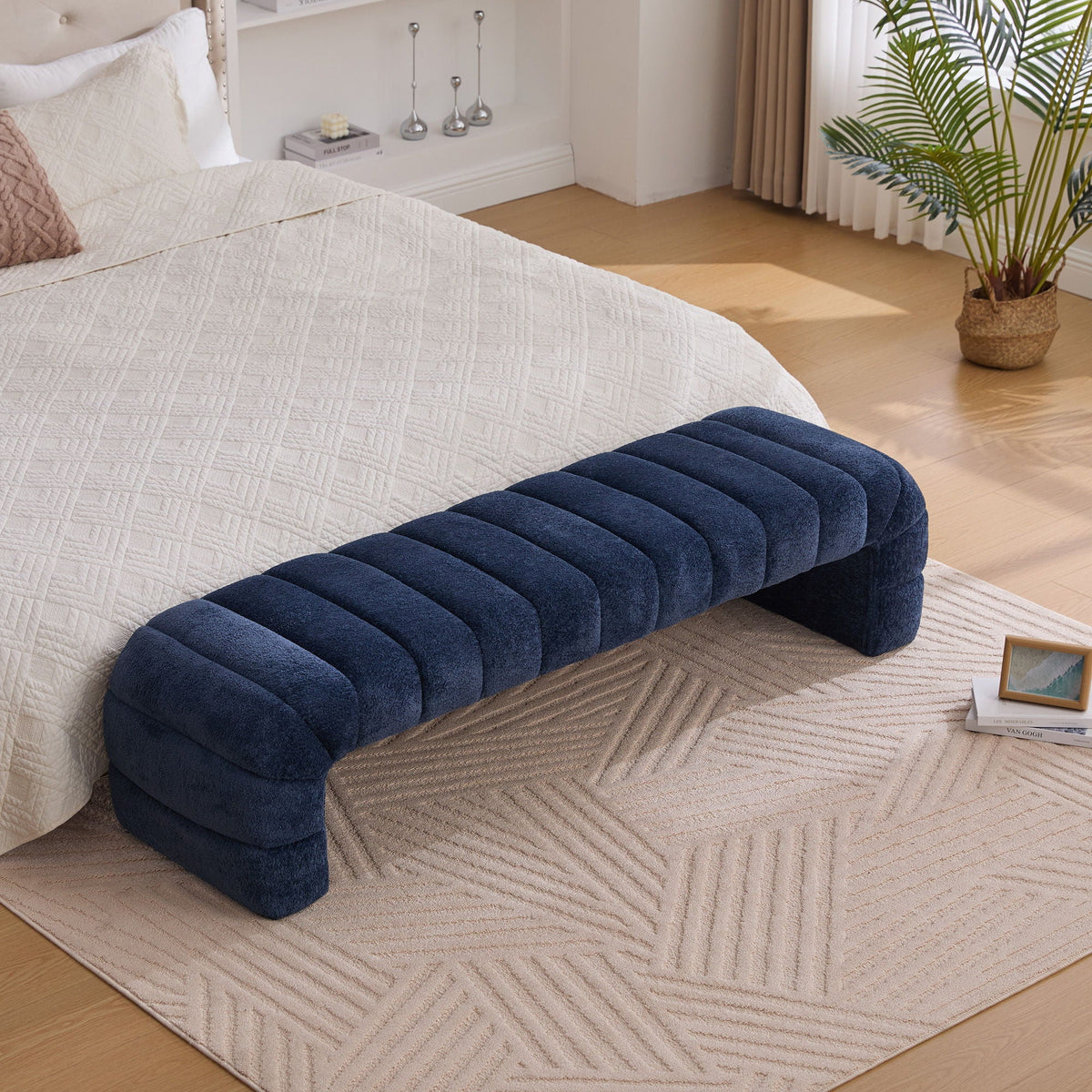 Modern Upholstered Armless Bed Bench With Channel Tufted Design