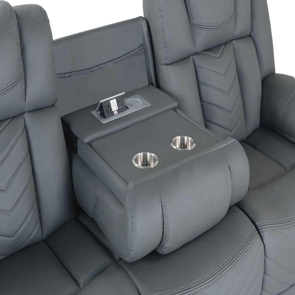 Raize - 10 Power Reclining Sofa With DDT, WC And LED - Gray