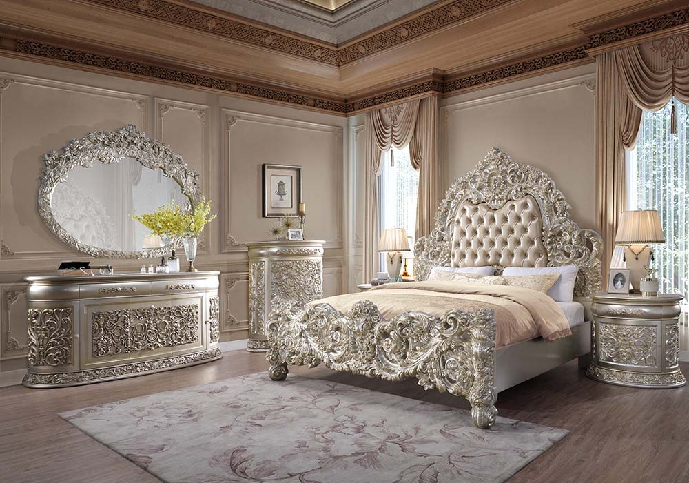 Sorina - Eastern King Bed - Synthetic Leather & Antique Gold