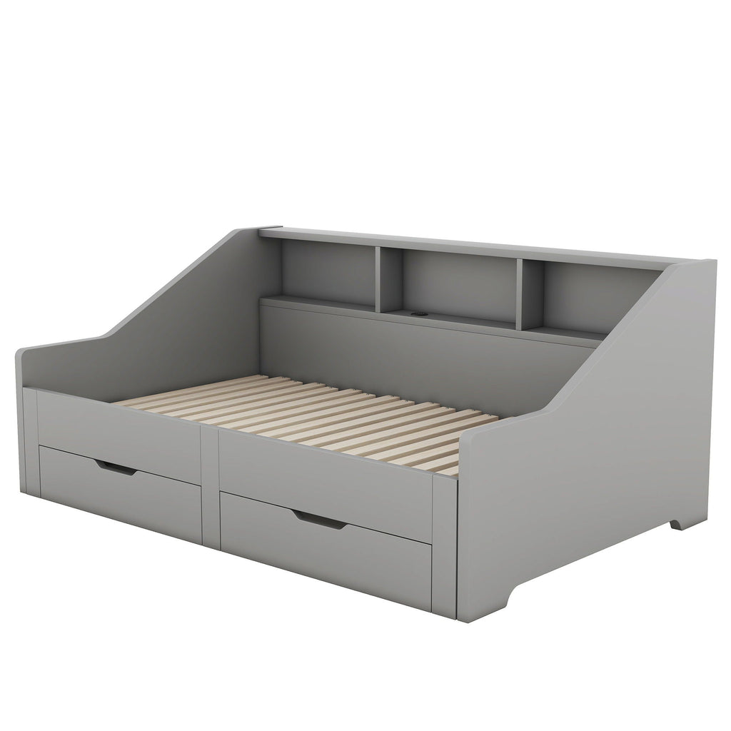 Daybed Frame With Storage Bookcases, 2 Drawers, Charging Station