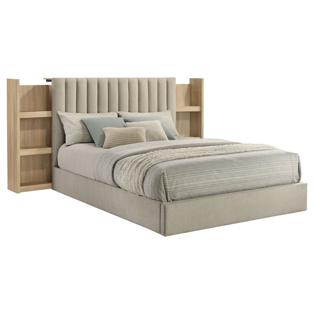 Arielle Queen Bookcase Panel Storage Bed Light Oak