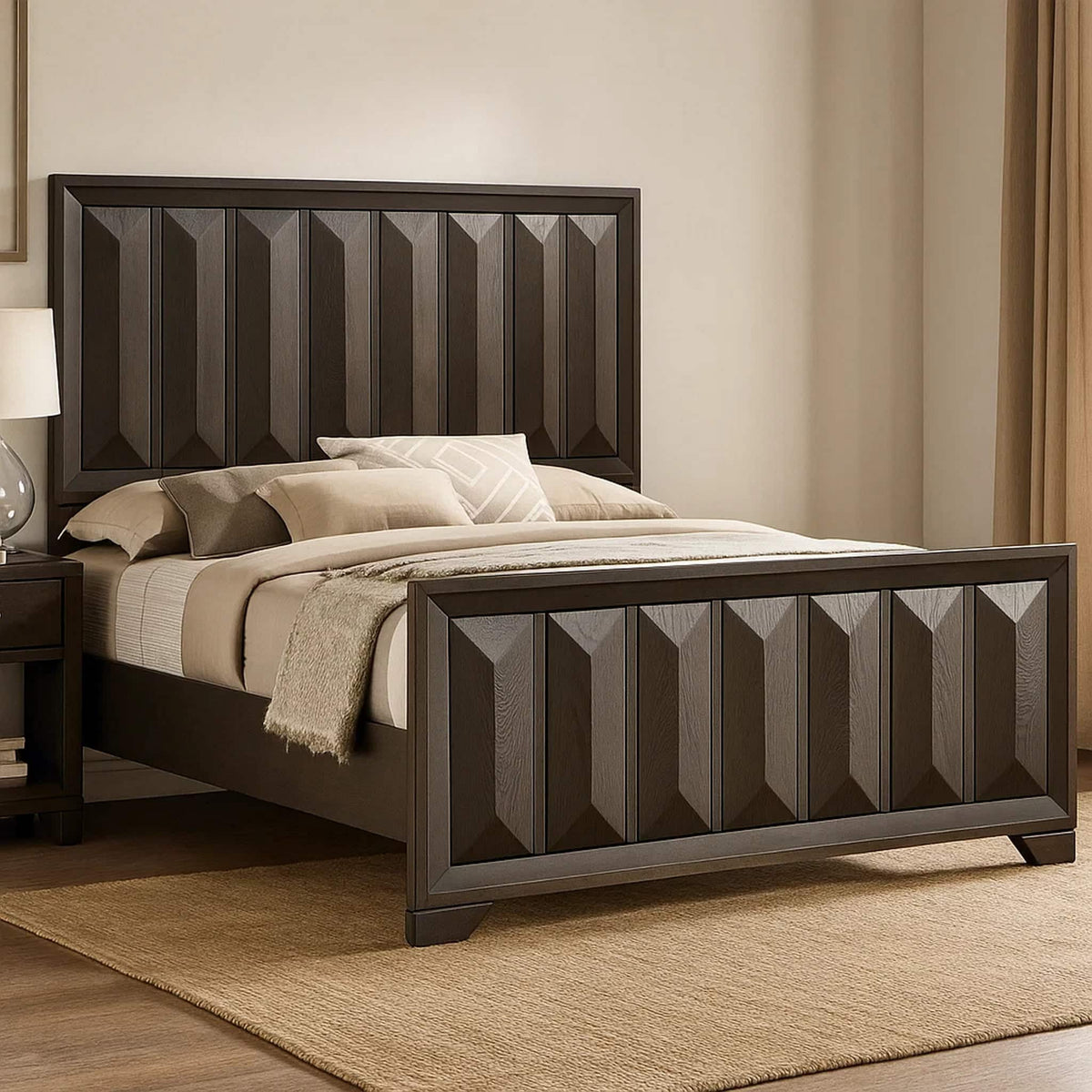 Modern Bed Panel Headboard With Vertical Faceted Design