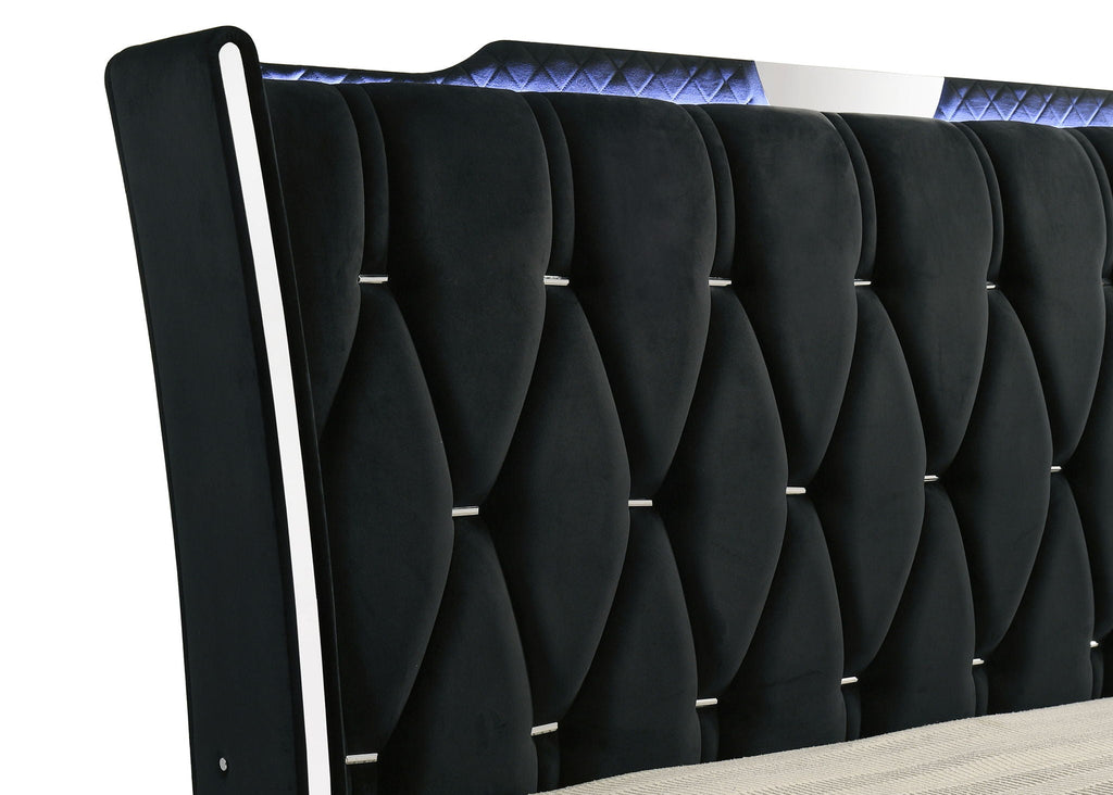 Lorient Queen LED Upholstered Wingback Bed Black