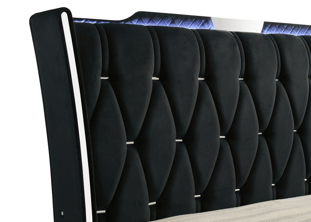 Lorient Queen LED Upholstered Wingback Bed Black