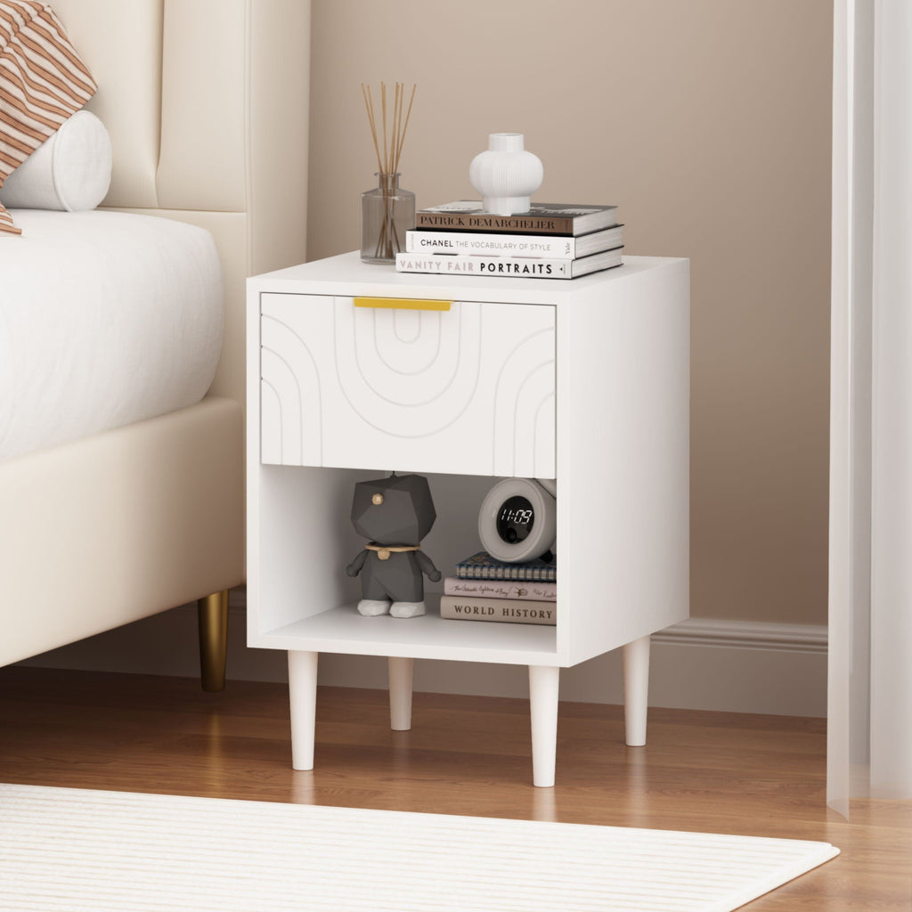 Nightstand With 1 Drawer And Open Shelf - White