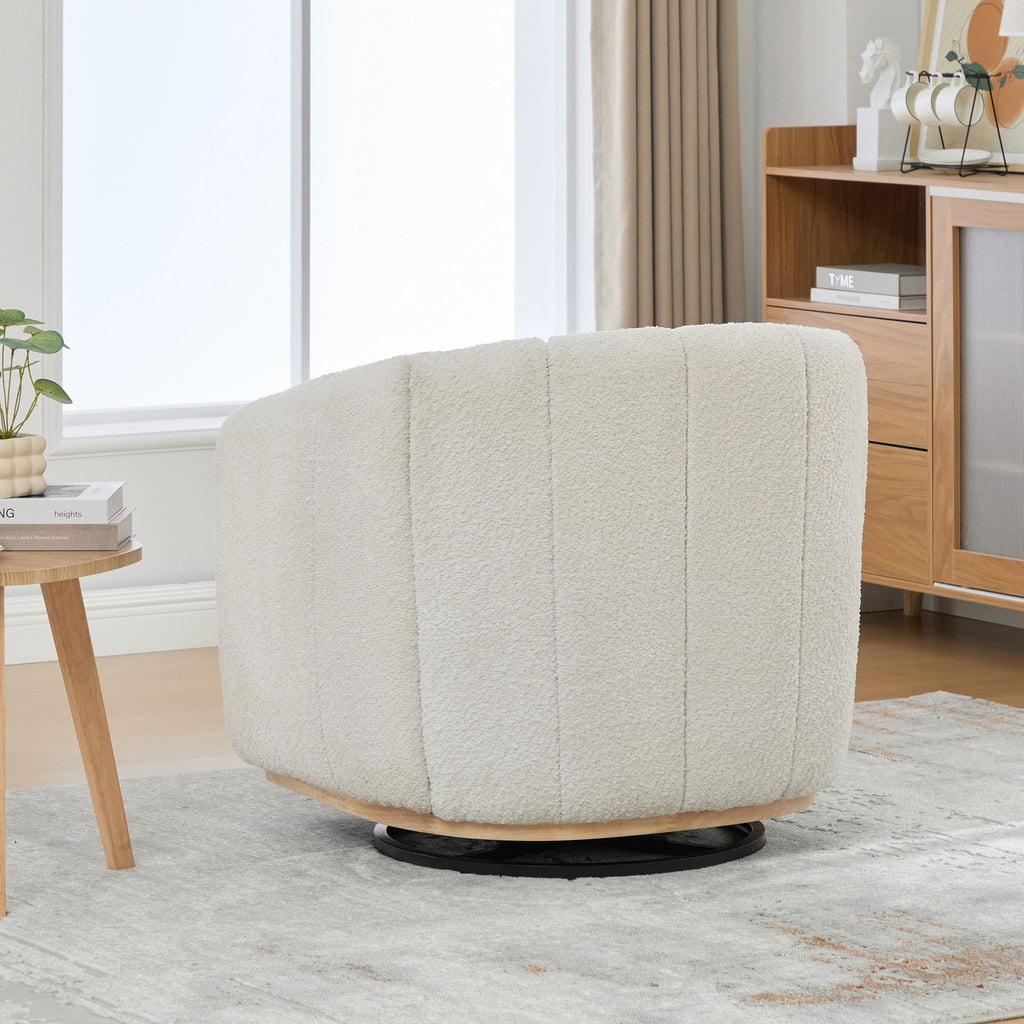 360 Degrees Swivel Upholstered Barrel Armchair For Living Room - Ivory