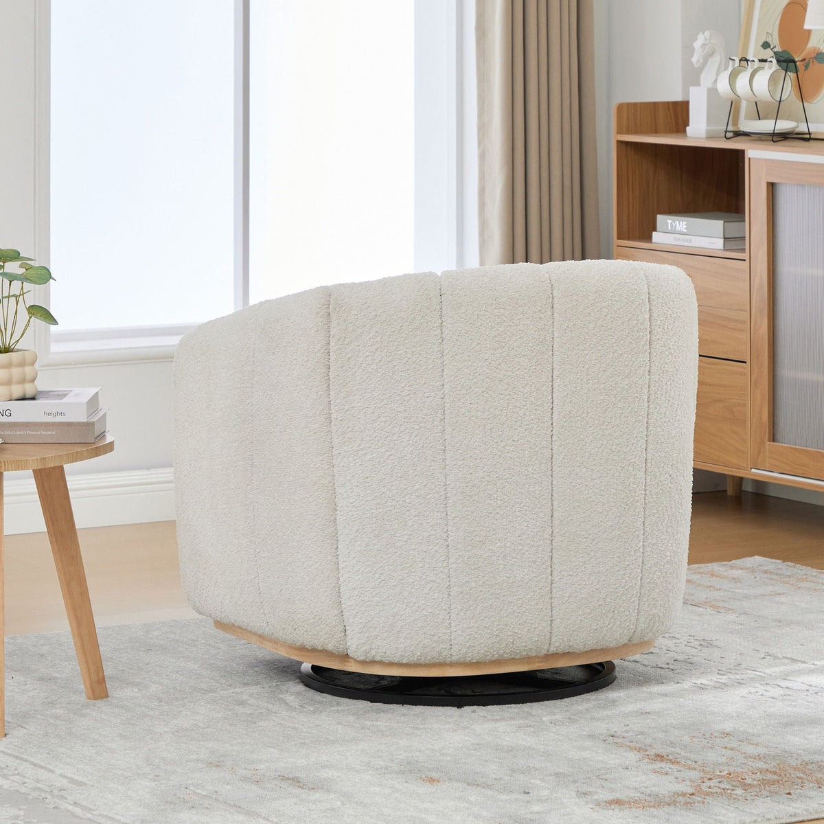 360 Degrees Swivel Upholstered Barrel Armchair For Living Room - Ivory