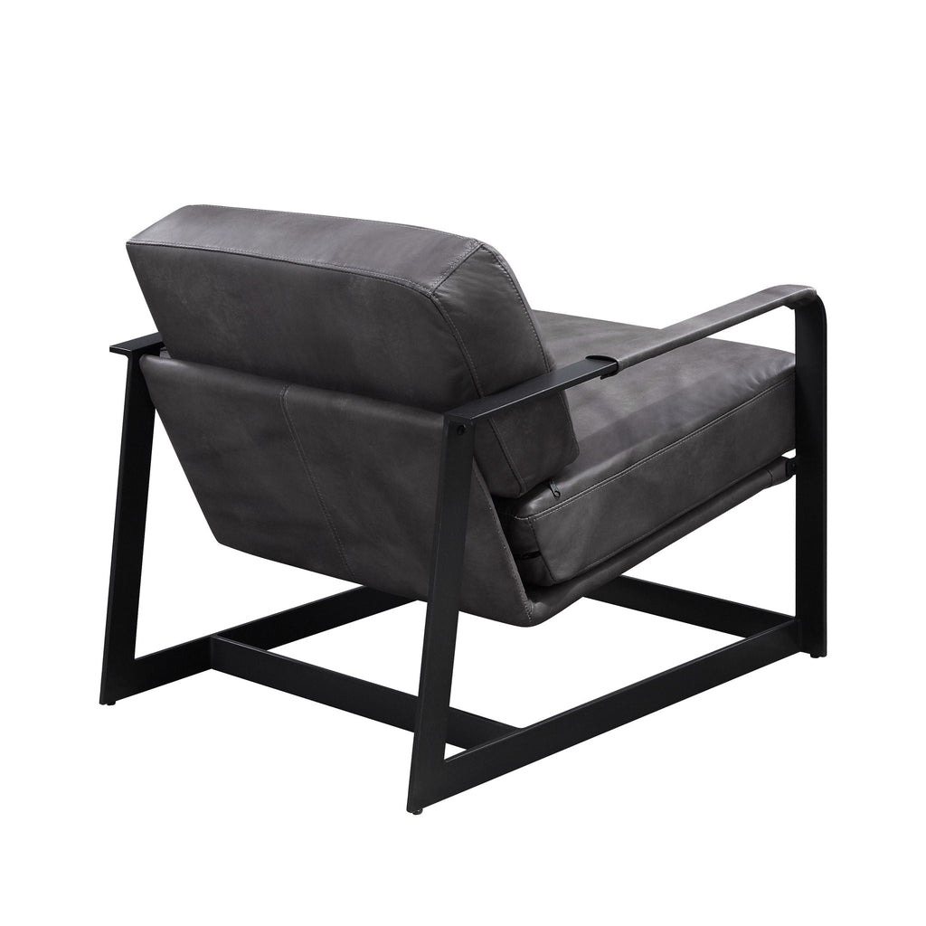 Locnos - Accent Chair - Gray Top Grain Leather & Black