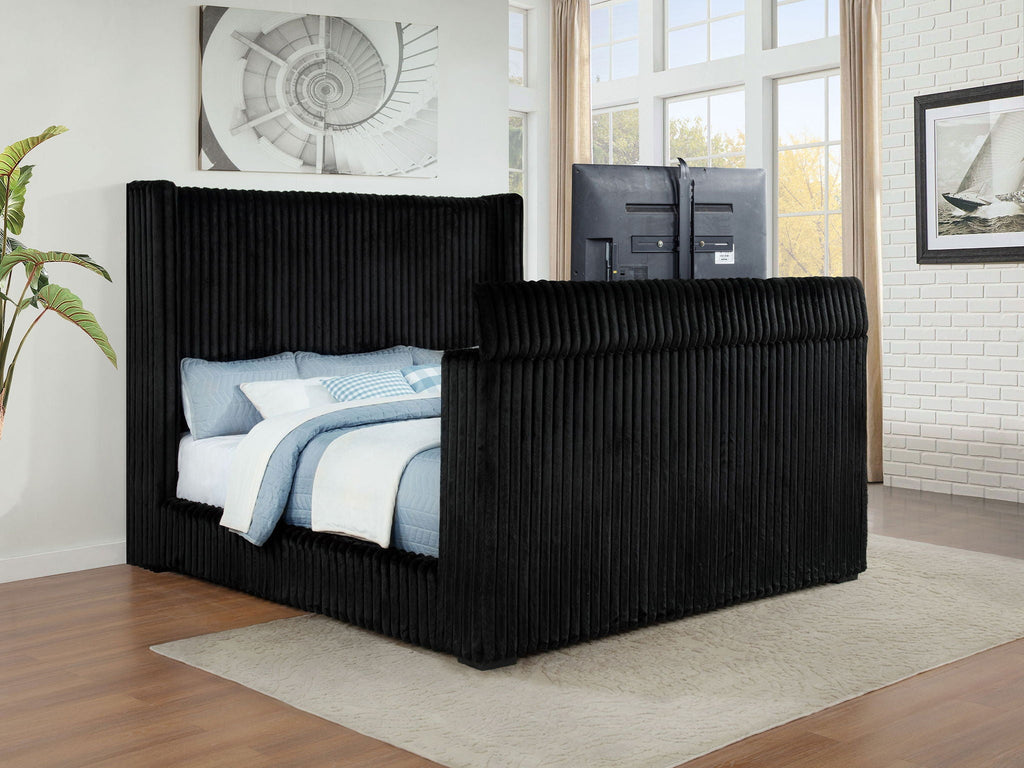 Centergrove Upholstered California King Wingback TV Bed Black