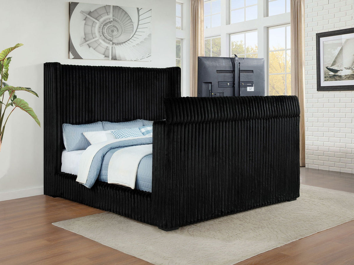 Centergrove Upholstered California King Wingback TV Bed Black