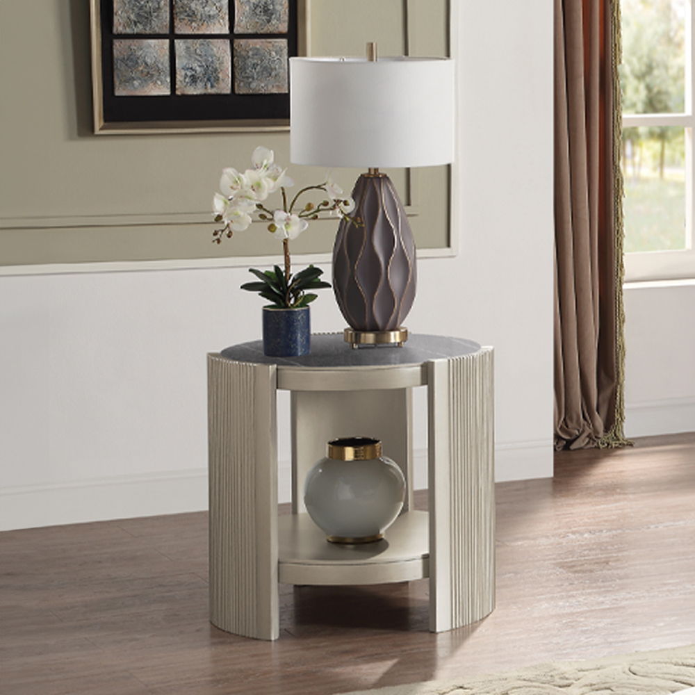 Kasa - End Table - Sintered Stone & Champagne