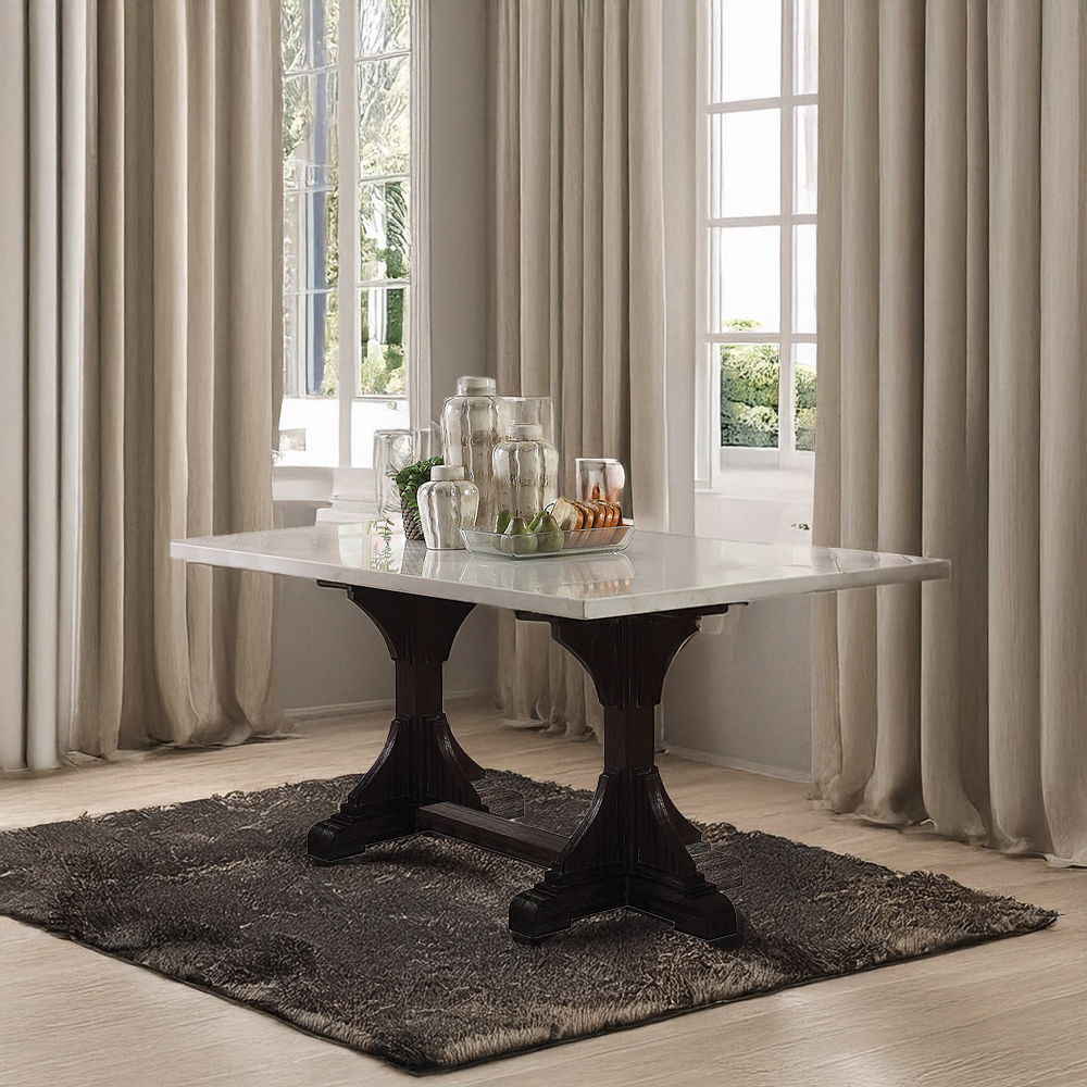 Gerardo - 30" Dining Table - White Marble Top & Weathered Espresso